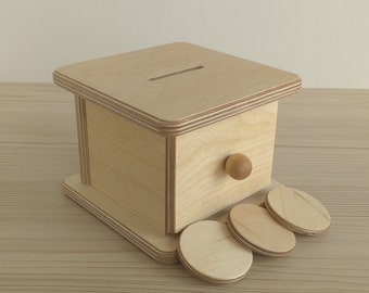 Montessori Infant Coin Box ,Montessori Imbucare Box, Wood Coins Box Educational Learning Toys,Montessori materials