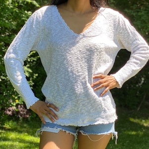 90er Jahre Cape Cod / Weißer V-Pullover / Langarm-Strickpullover