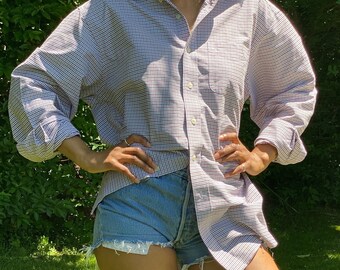 L.L Bean Boyfriend Shirt / Plaid 90’s Oversized Oxford / Burgundy + Navy + White / Shirt Dress