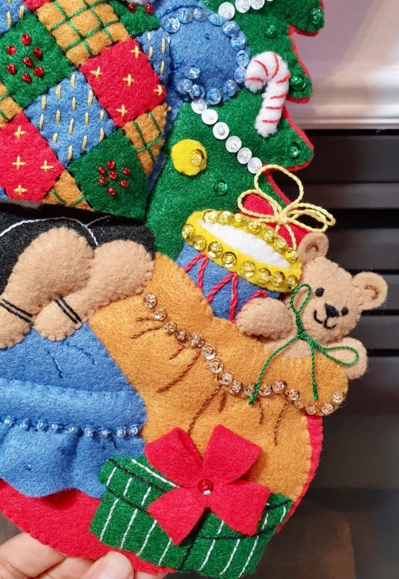 Bucilla Christmas Stocking Christmas Stocking Felt Stocking Santa\u2019s Catnap