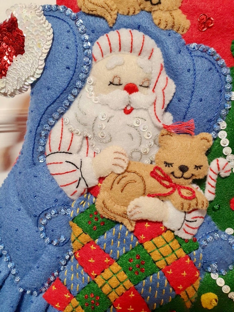 Bucilla Christmas Stocking Christmas Stocking Felt Stocking Santa\u2019s Catnap