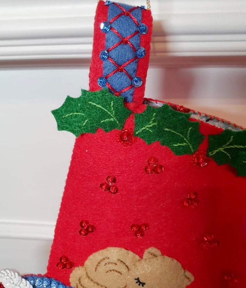 Bucilla Christmas Stocking Christmas Stocking Felt Stocking Santa\u2019s Catnap