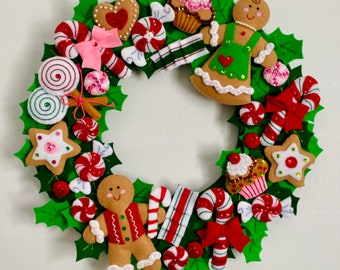 Bucilla Christmas Wreath, Felt Wreath, Christmas Wreath, Cookies and Candy Wreath - Made to Order