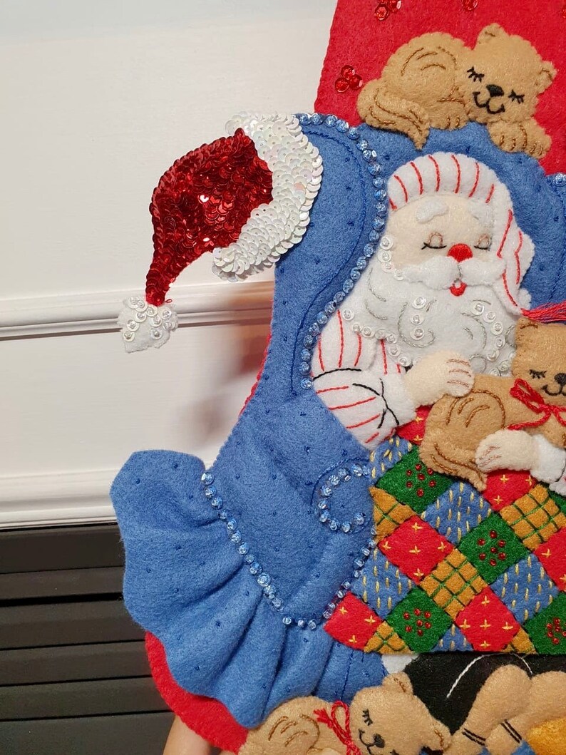 Bucilla Christmas Stocking Christmas Stocking Felt Stocking Santa\u2019s Catnap