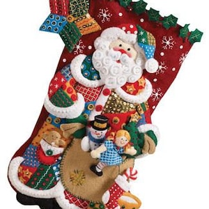Bucilla 86202 Patchwork Santa Felt Stocking Kit Christmas Quilt for
