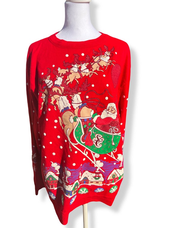 90s Vintage  Puffy Graphic Santa Christmas Sweater