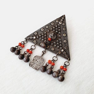 Vintage Bezalel Brooch Pin Handmade, Vintage 925 Sterling Silver Coral Pin Israel 1940&#39;s