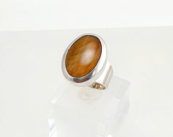 Vintage Natural Tiger Eye Ring 925 Sterling Silver