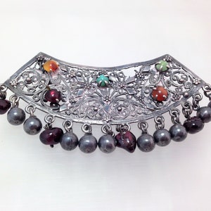 Vintage Brooch, Vintage Filigree Silver Brooch Gemstones Handmade, Vintage Silver Jewelry, Vintage Silver Brooch Pins