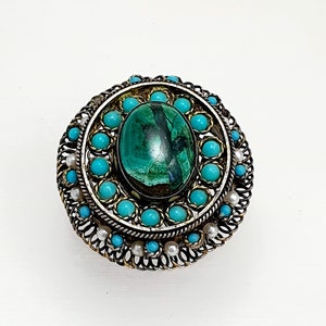 vintage Vert Eilat Stone Turquoise Pearl Broche Pin Pendentif Handmade Sterling Argent