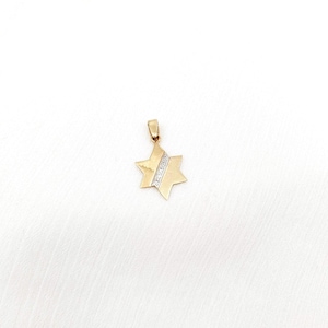 Vintage 14K Yellow Gold Star of David Pendant, Gold Magen David Pendant Israel 80&#39;s Cz Crystals