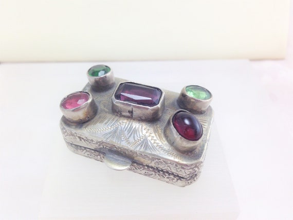 sterling silver tobacco tin Vintage 900 Sterling Silver Tobacco Box Tin Made in India 1910's Handmade