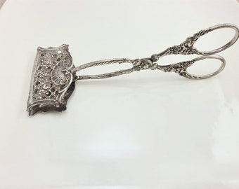Vintage 800 Sterling Silver Serving Scissor Tongs German Crescent Moon Crown