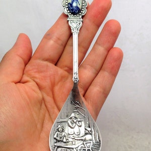 Vintage Collectible Mesker 90 Spoon, Vintage Mesker Souvenir Spoon Blue Ceramic Windmill Holland