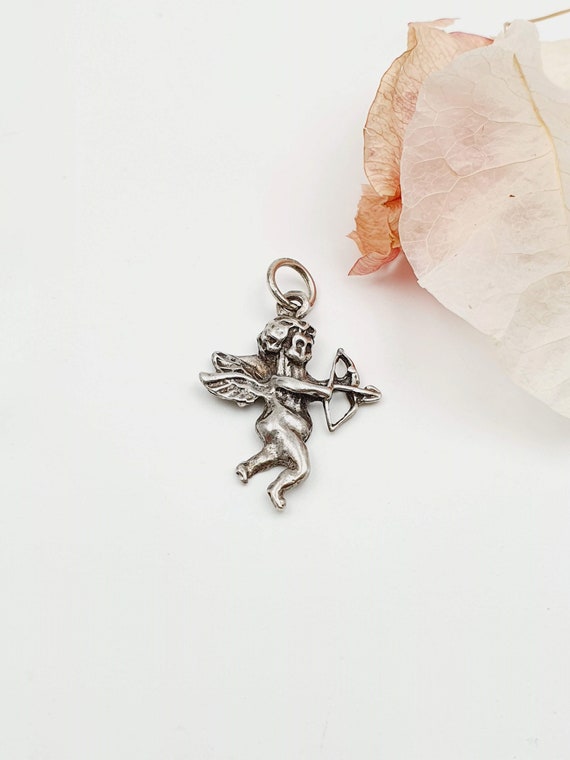 Vintage Sterling Silver Cupid Angel Pendant Charm - image 1