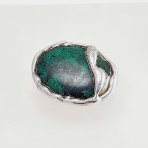Broche électroformée vintage en argent sterling 925, pierre d&#39;Eilat verte