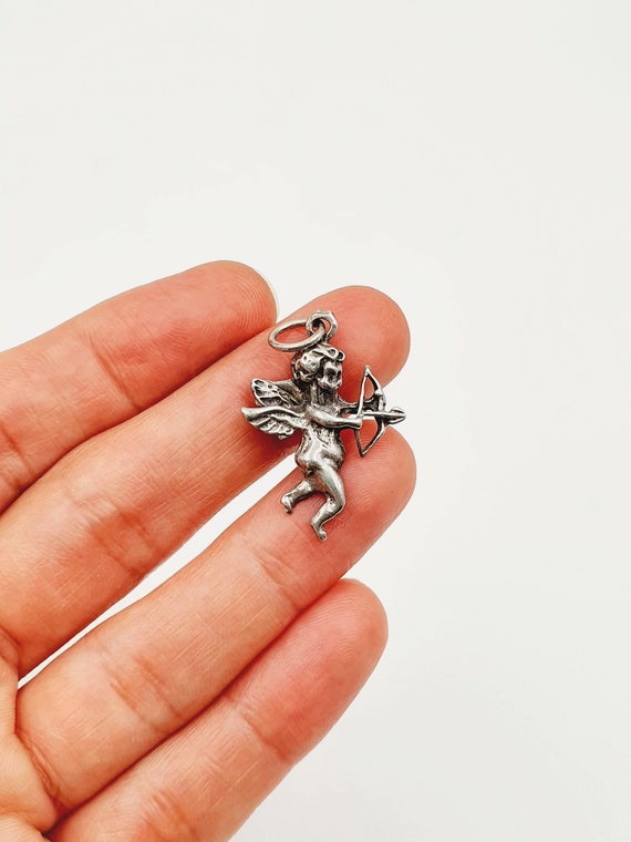 Vintage Sterling Silver Cupid Angel Pendant Charm - image 2