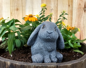 RABBIT RESTING RESIN GARDEN STATUE CARVED DRIFTWOOD LOOK NEW FREE SHIP