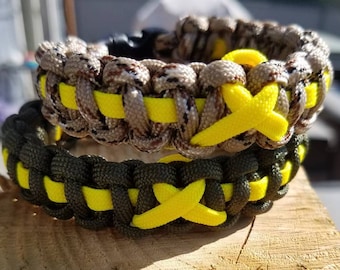 Support Our Troops Paracord Bracelet: Yellow Ribbon, Military Jewelry