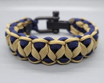Smite Game Paracord Bracelet: Midnight Blue & Gold Stitched Cobra Knot