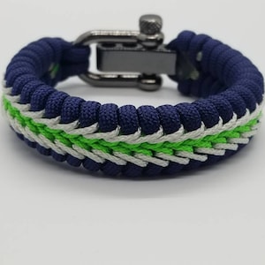 Seahawks Bracelet, Stitched Paracord Bracelet, Deluxe Seahawks Jewelry, Stitched Fishtail Weave, Team Colors Bracelet, Seattle Seahawks