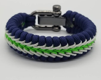 Seahawks Bracelet, Stitched Paracord Bracelet, Deluxe Seahawks Jewelry, Stitched Fishtail Weave, Team Colors Bracelet, Seattle Seahawks