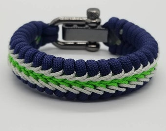 NFL Teams Seahawks Paracord Bracelet: Stitched Fishtail Weave, Custom Team Colors