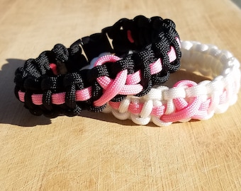 Pink Ribbon Paracord Bracelet: Breast Cancer Awareness, Handmade Survival Jewelry