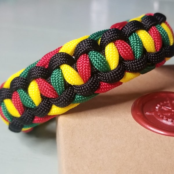 Rasta Stripe Paracord Bracelet, Rastafarian Jewelry, Jamaican Colors, Juneteenth Jewelry