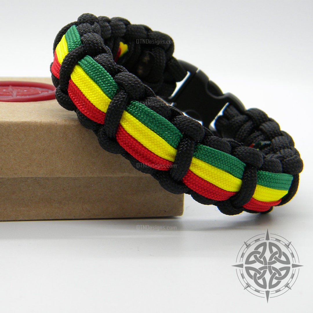 Rasta Stripe Paracord Bracelet, Rastafarian Jewelry, Reggae Jamaican
