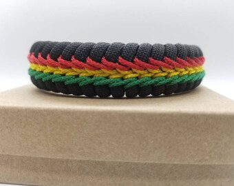 Rasta Paracord Bracelet: Stitched Reggae Colors, Jamaican Jewelry