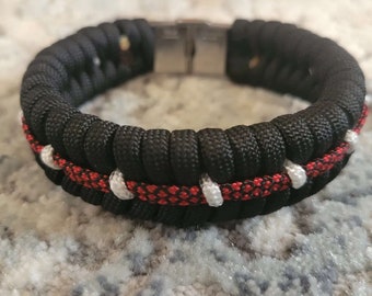 Stitched Fish Belly Paracord Bracelet, Oni Warriors Style, Gifts for Gamers, Handmade Jewelry, Smite Game SPL Team, eSports, Moba Merch