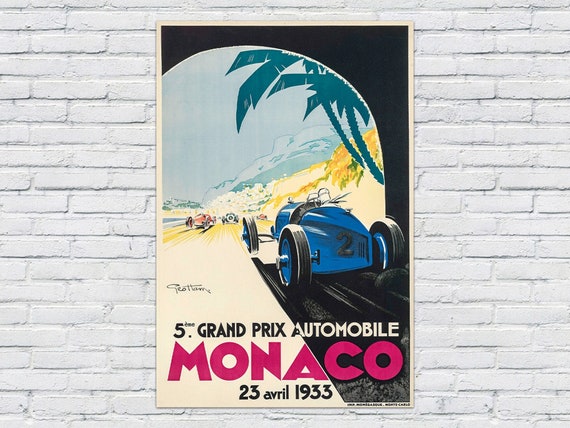 1936 Quality vintage print Poster Art Classic Motor Sports Monaco GP 36" x 24" 