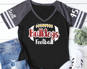 Glitter Football Mom Shirt | Football Shirts | Football Spirit Wear | Short Sleeve V-Neck T-shirt | Customize team & colors