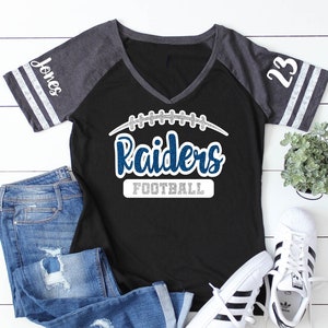 Glitter Football Glitter Shirt| Football Spirit Wear | Football Bling | Short Sleeve V-Neck T-shirt | Customize team & colors