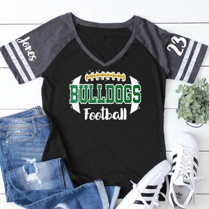 Glitter Football Mom Shirt | Football Shirts | Football Spirit Wear | Short Sleeve V-Neck T-shirt | Customize team & colors