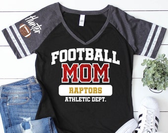 Glitter Football Mom Shirt | Personalized Football Shirts | Football Spirit Wear | Short Sleeve V-Neck T-shirt | Customize team & colors