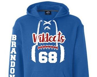 Personalized Football Hoodie | Lace-Up Glitter Name, Team Colors