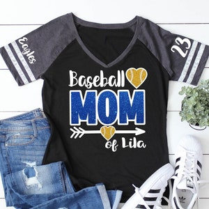 Glitter Baseball Mom Shirt | Baseball Shirts | Baseball Spirit Wear | Short Sleeve V-Neck T-shirt | Customize team & colors