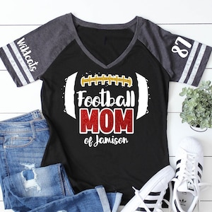 Glitter Football Mom Shirt | Football Shirts | Football Spirit Wear | Short Sleeve V-Neck T-shirt | Customize team & colors
