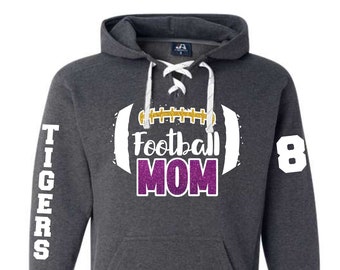 Glitter Football Mom Hoodie – Lace-Up Front, Personalized Colors