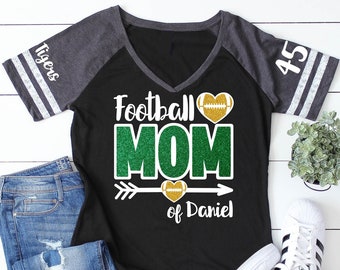 Glitter Football Mom Shirt | Personalized Team Colors V-Neck