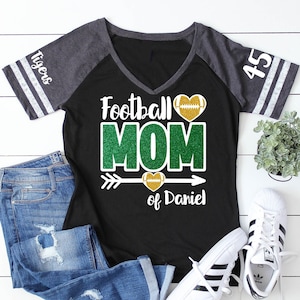 Glitter Football Mom Shirt | Football Shirts | Football Spirit Wear | Short Sleeve V-Neck T-shirt | Customize team & colors