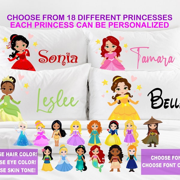 Personalized Kids Princess Pillowcase | Custom Name and Custom Princess