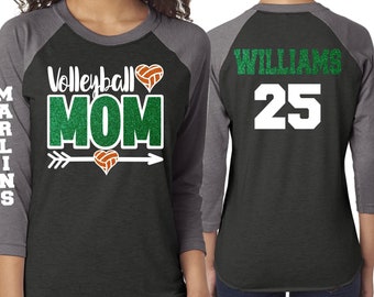 Glitter Volleyball Mom Raglan Shirt | Personalized Team Spirit Wear