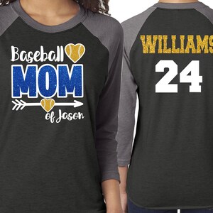Glitter Baseball Mom Shirt | Baseball Shirts | Baseball Spirit Wear | 3/4 sleeve raglan T-shirt | Customize team & colors