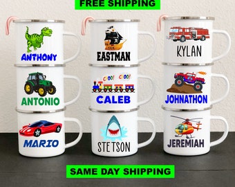 Personalized Mug for Kids, Hot Chocolate / Coffee Mug for Boys, Kids Shatterproof Mugs with Handle, Birthday Party Favors, Children's Gift