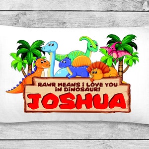 Dinosaur pillowcase, pillow custom personalized T-Rex pillowcase, great birthday gift image 1