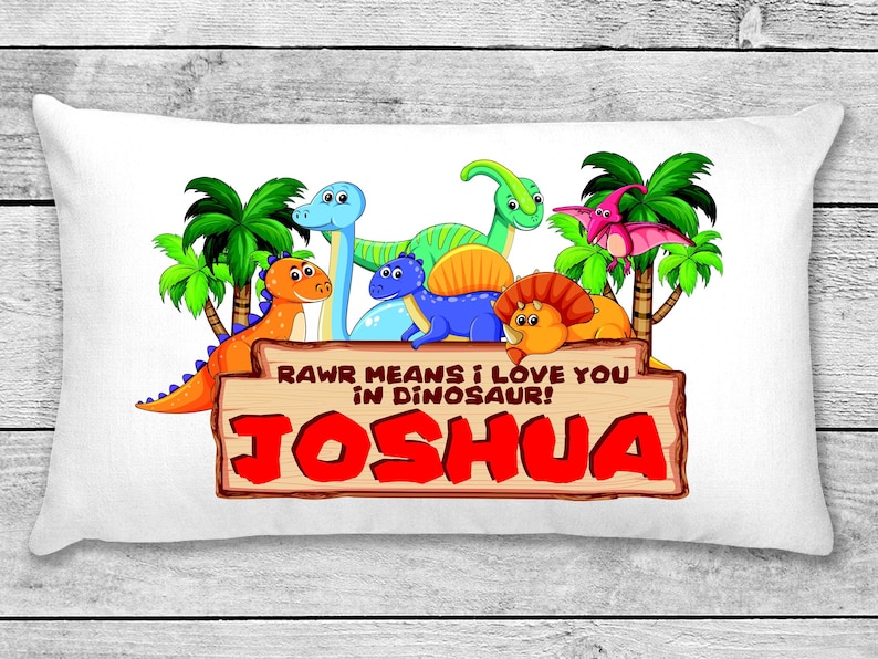 Dinosaur pillowcase, pillow custom personalized T-Rex pillowcase, great birthday gift image 1
