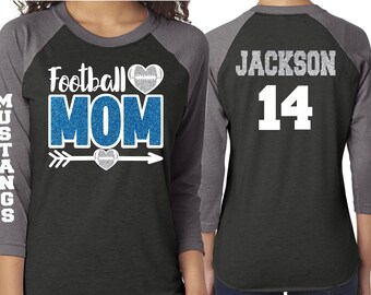 Glitter Football Mom Raglan Shirt | Personalized Team Spirit Wear